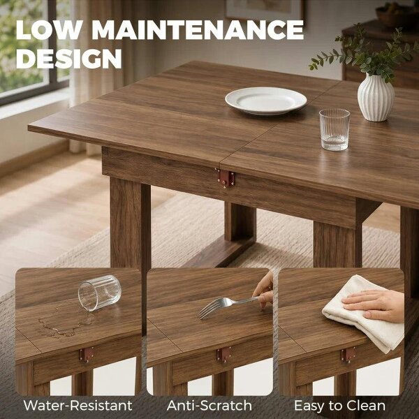Folding Dining Table Under-Table Storage Extendable Kitchen Table Steel Rail Grey Wood Effect