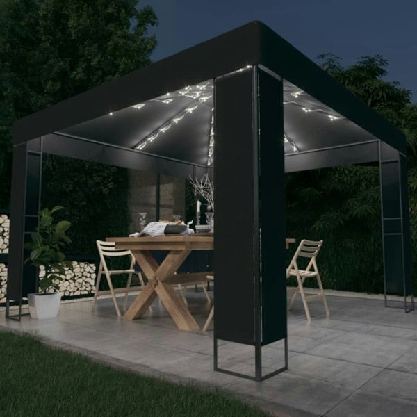 Berkfield Gazebo with Double Roof&LED String Lights 3x3 m Anthracite