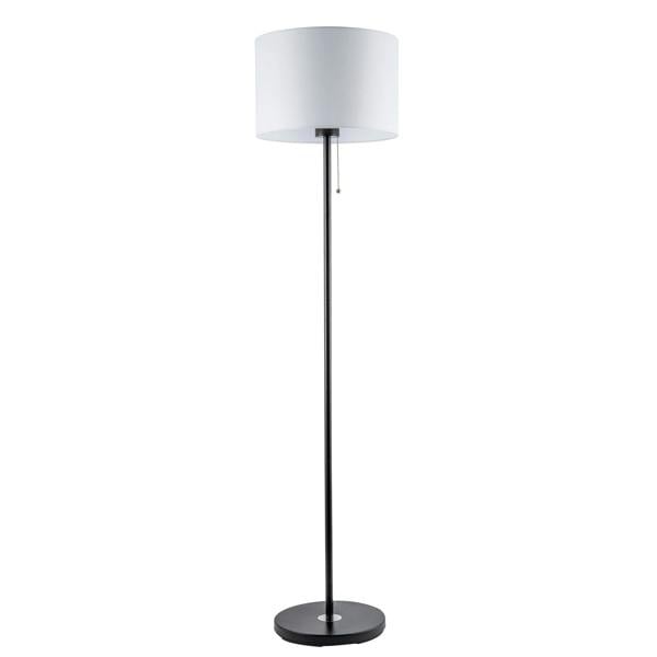 Classic Matte Black Floor Lamp with Metal Pull Switch and Cotton Shade Image 1