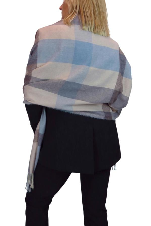 Paulo Due Wool Pashmina Shawl Oversized Plaid Wrap Scarf