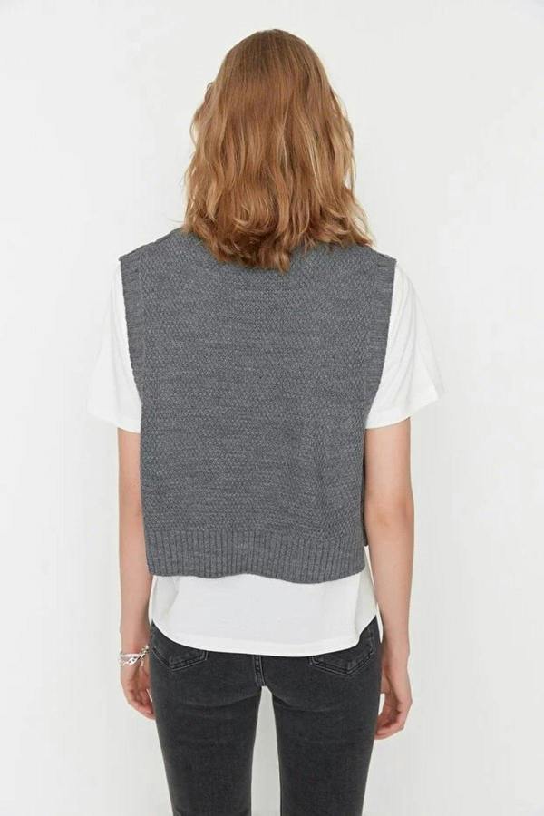 WOVCOR Crop Knit Sweater with Side Ribbon Tie Detail