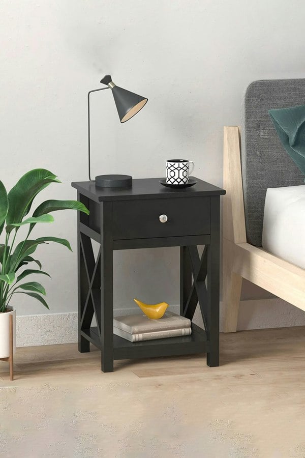 Living and Home 55.5cm H One Drawer Wooden  Bedside Table Night Stand with Shelf