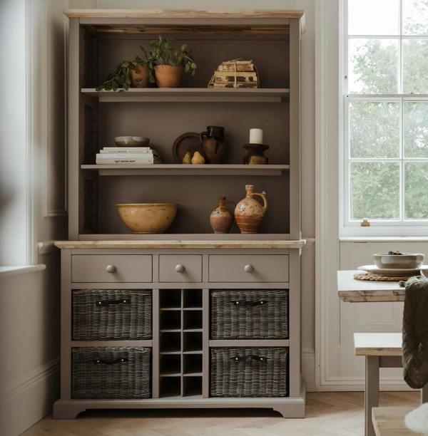 Statement Furniture Florence Display Cabinet With Shelves, Wine Rack and Storage Baskets