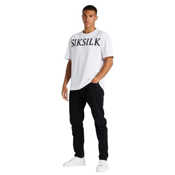 SikSilk Mens St Jean Denim Floral Embroidery Regular Jeans - Black - 