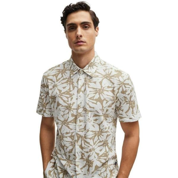 Boss Mens Floral Short-Sleeved Shirt - White - 