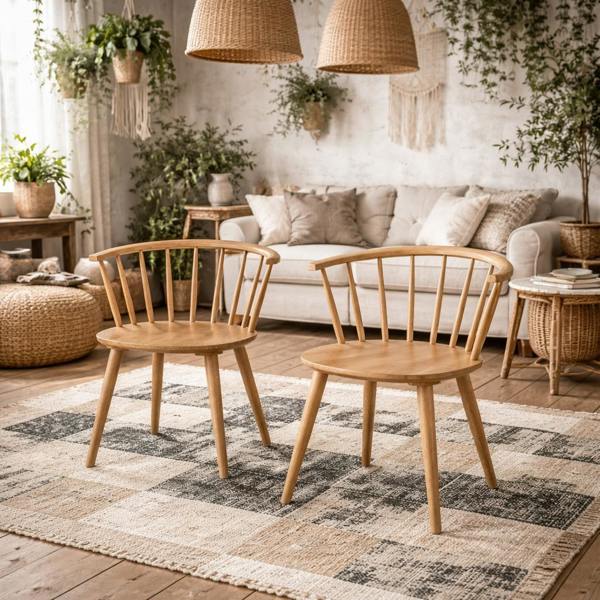 Wyld Haus Set of 2 Noa Oak Wooden Dining Chairs Modern Slatted Back