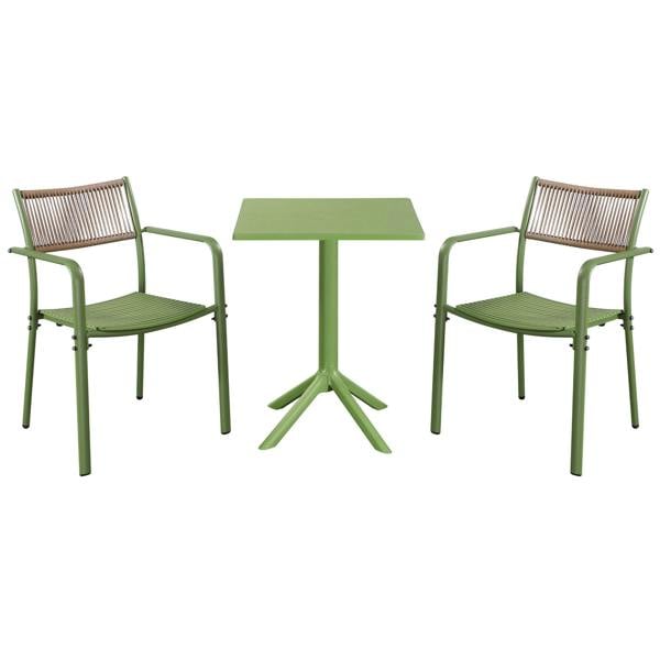 Core Products 3 Piece Bistro Garden Set, Pair Of Rope Back Armchairs & Square Plastic Table, Moss Green