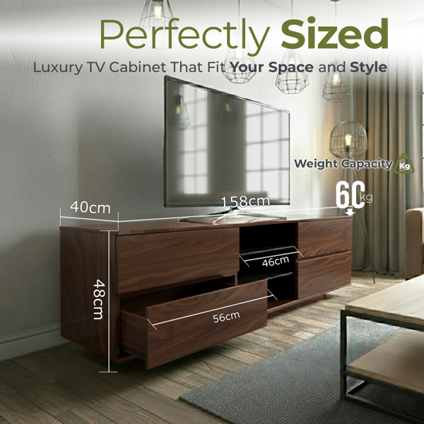 Centurion Supports Avitus Premium Walnut with 4-Walnut Drawers and 3-Shelves 32"-65" LED/OLED/LCD TV Cabinet