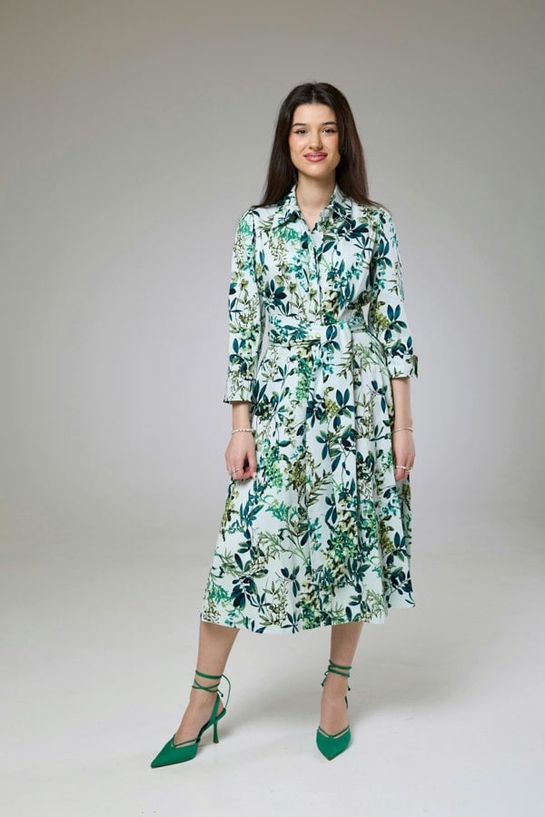 Isha's Timeless collection Flourish Green Flora Sleeved Dress