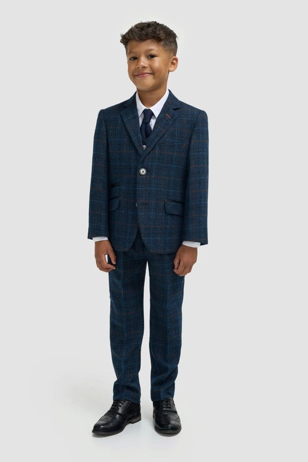House Of Cavani Boys Cody Tweed Suit in Blue
