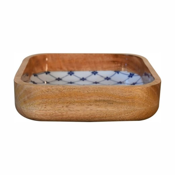Artisan Furniture Solid Wood Blue and White Square Bowl Set of 2