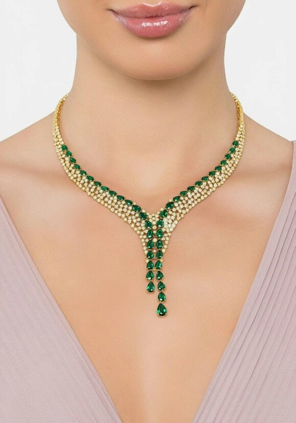 Latelita Baroness Statement Necklace Emerald Gold