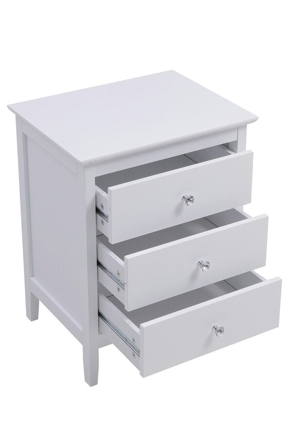 Living and Home 3-Drawer Wooden Storage Cabinet Bedside Table with Rhinestone Handle