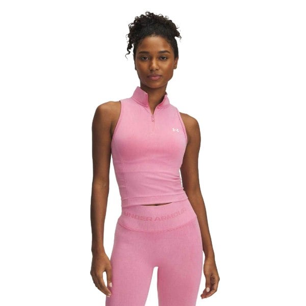 Under Armour Womens Seamless Washed Quarter Zip Sleeveless Tank Top - Pink