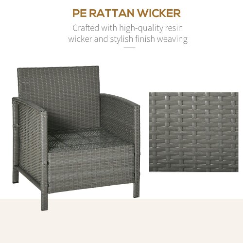 Wyld Haus Reha Rattan Light Grey 3 Piece Garden Bistro Set With 2 Tier Glass Table And Stripe Cushions