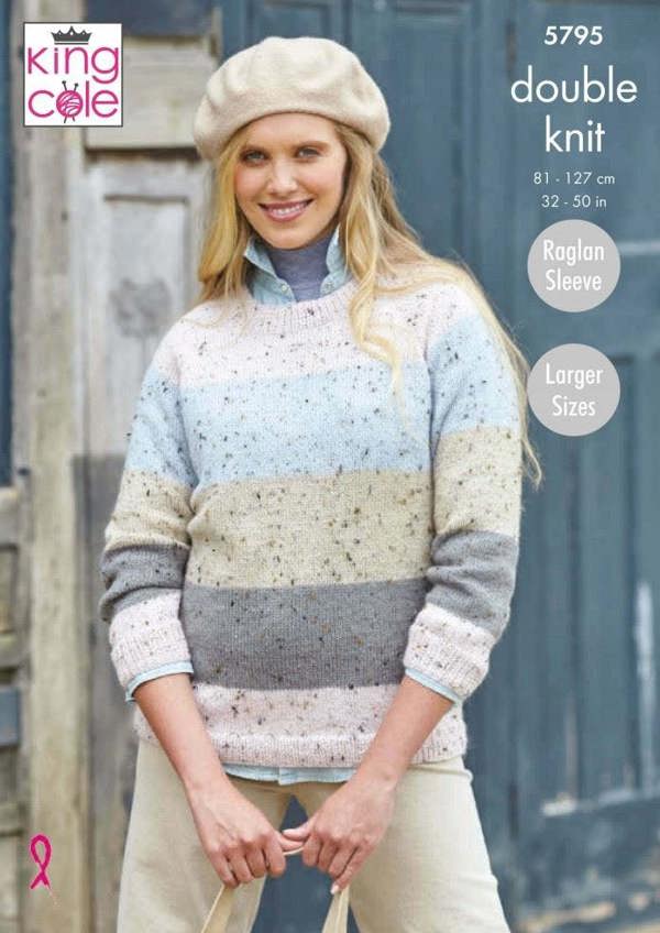 King Cole Homespun DK Knitting Pattern 5795, Sweaters for Women, 32 - 50 Inches