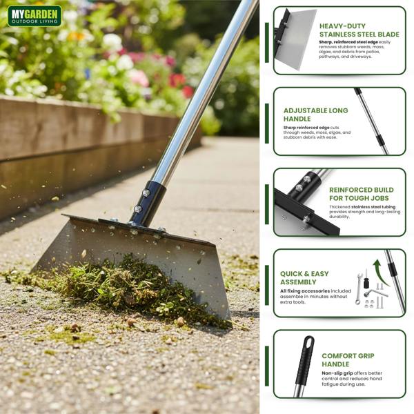 My Garden Outdoor Living My Garden Scraper Extendable up to 125cm - Moss Scraper with Adjustable Stainless Steel Handle & Sharp Steel Blade