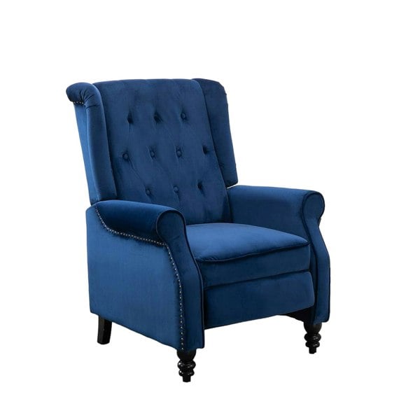 Antwerp Fabric Pushback Recliner Velvet Wingback Armchair in Blue