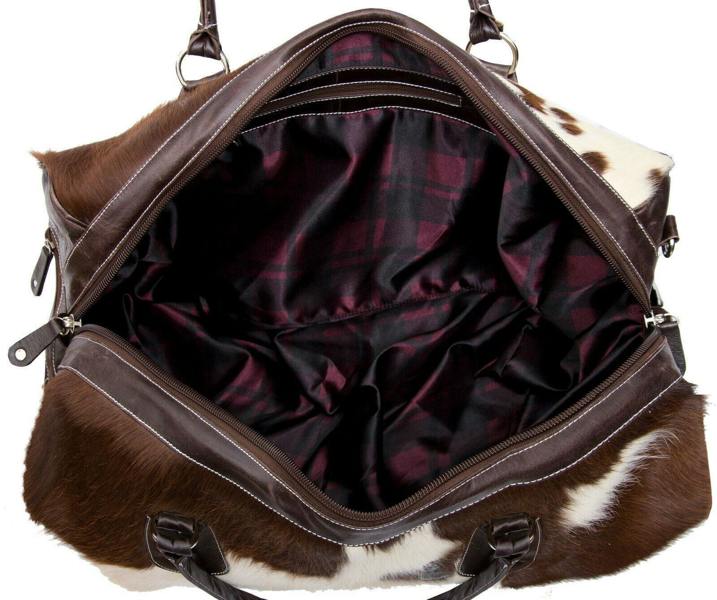 Infinity Leather Deluxe Leather Holdall  Bag Genuine Cowhide & Cow Fur Weekend Duffel Travel