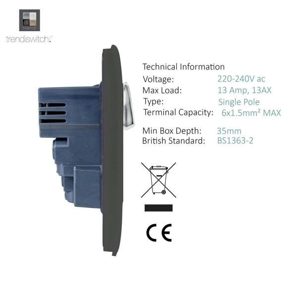 Trendi Switch 2 Gang 4 Port USB 2100mA Plug Socket in Charcoal Grey