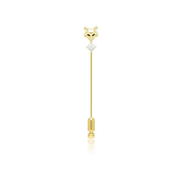 Gemondo Gardenia White Topaz Fox Lapel Pin In 9ct Yellow Gold