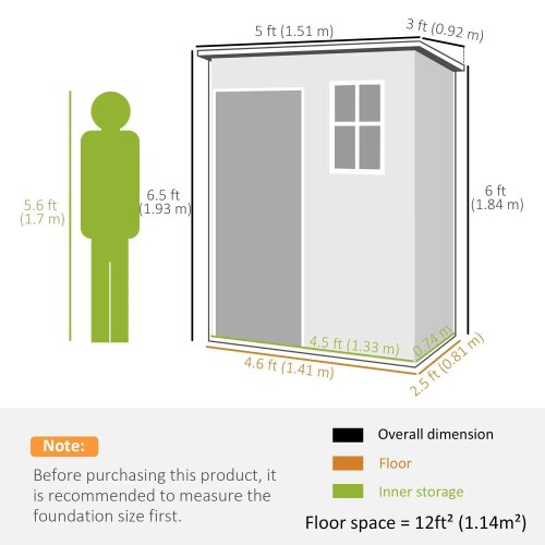5' x 3' Garden Shed with Floor, Outdoor Storage Shed with Lockable Door, Window and Vent for Garden, Patio, Grey