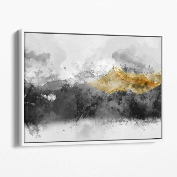 Artze Wall Art Abstract Grey and Yellow Mountains Wall Art Canvas Print