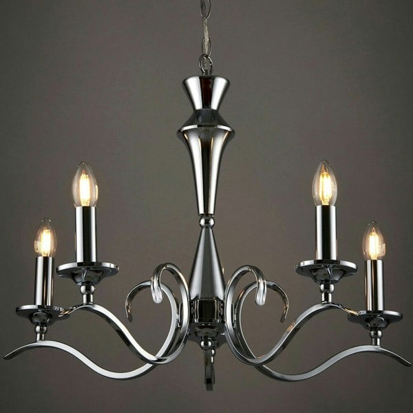 Hanging Flush Ceiling Pendant 5 Light CHROME Chandelier Classic Lamp Bulb Holder Loops