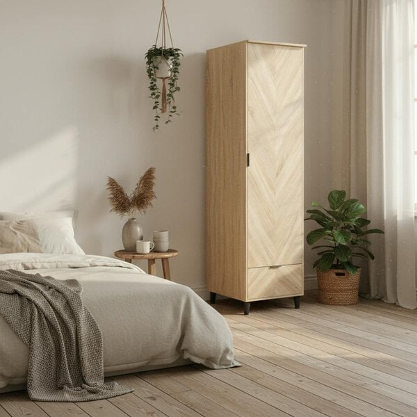Wyld Haus Skerries 1 Door Chevron Wardrobe Natural Oak Wood