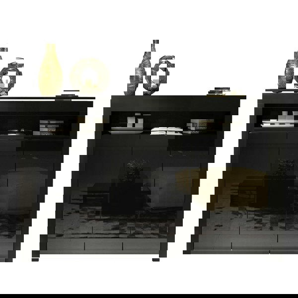 Mex Furniture Modern Sideboard 155cm – Black Matt Body with Black Gloss Doors