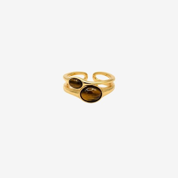 Uchi & Soto Nekomeishi Tiger's Eye Stone Layered Ring