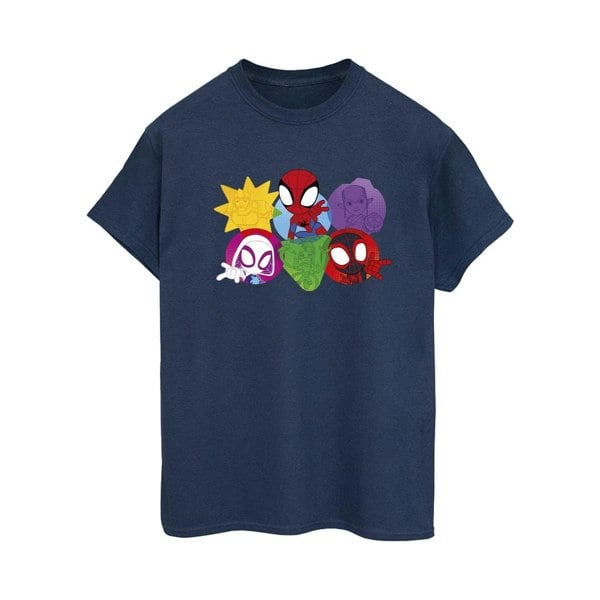 Marvel Womens/Ladies Spidey And His Amazing Friends Faces Cotton Boyfriend T-Shirt - Navy Blue