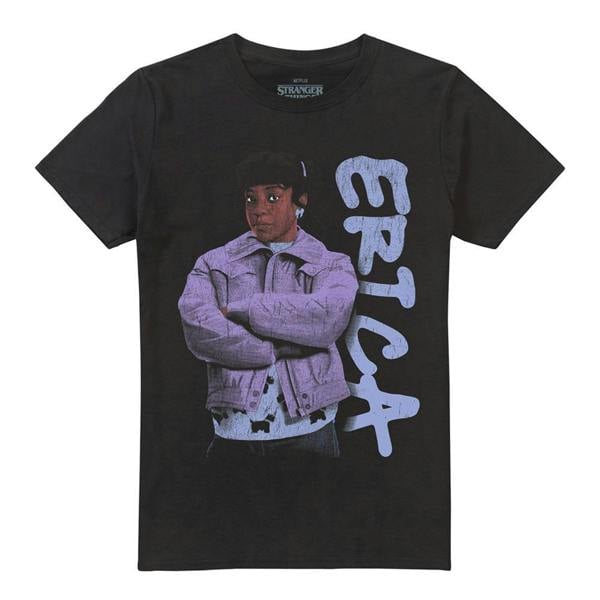 Stranger Things Unisex Adult Erica Neo Homage T-Shirt - Black - 