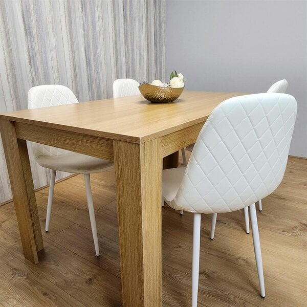 Kosy Koala Wooden Dining Table with 4 white Gem Patterned Chairs Oak Effect Table with white Chairs