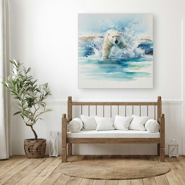 Warren Reed Hunting Polar Bear Watercolour Canvas