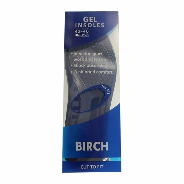 BIRCH Gents Gel Insoles - Cushioning & Pressure Relief Sizes 42-46