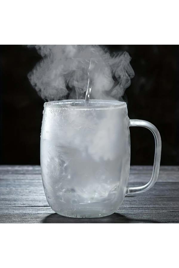 Dyzi 4pcs Double Wall Glass Mugs 350ml Heat Resistant Cups