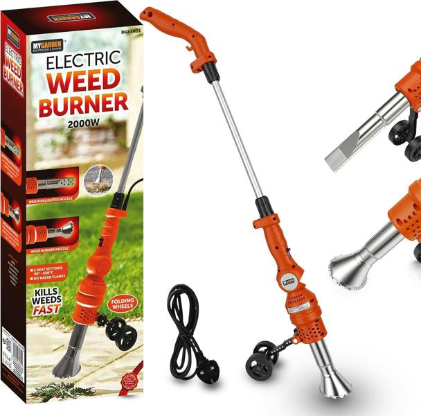 My Garden Outdoor Living My Garden Electric Weed Burner 2000W - Dual Heat Weed Remover with Folding Wheels, 2 Nozzles, Detachable Handle & UK Plug