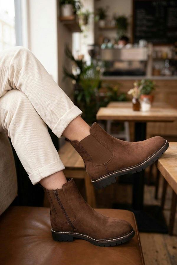 Saoirse Faux Suede Chunky Sole Chelsea Boots - Camel