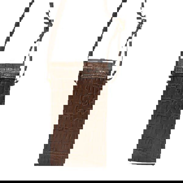 Assots London 'PETRA' Tan Croc Real Leather Mobile Phone Crossbody Bag