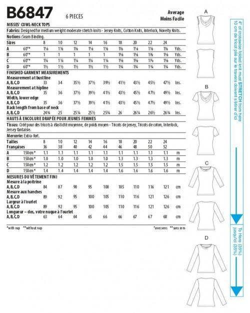Butterick Sewing Pattern 6847, Tops for Women, B5 (8-10-12-14-16) - Intermediate