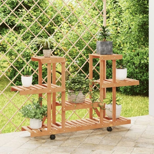 Berkfield Flower Stand with Wheels 110x25x78 cm Solid Wood Fir