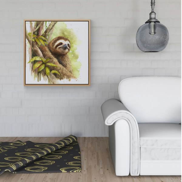 Warren Reed Sloth Watercolour Framed Canvas