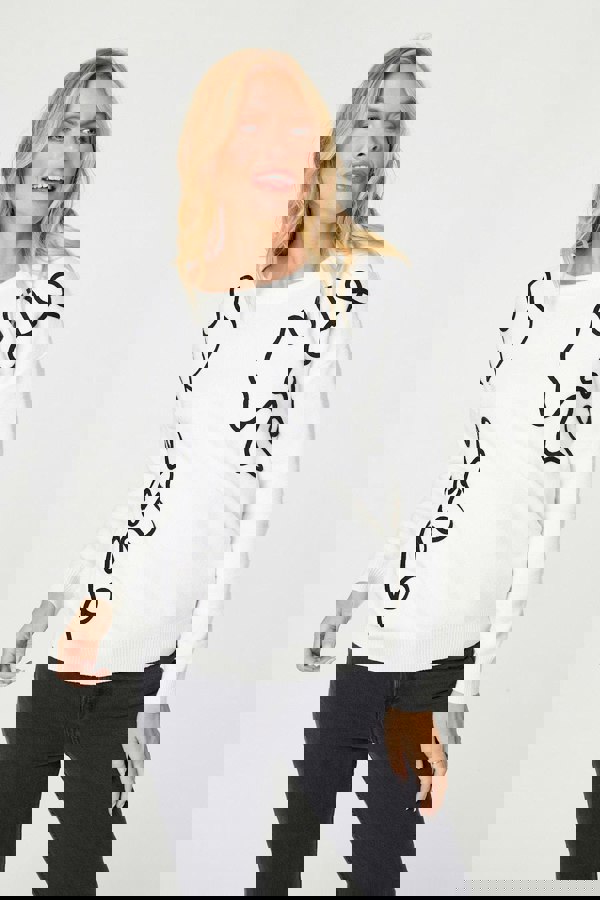 White | Abstract Print Scoop Neck Pullover
