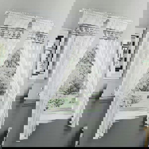 Tyrone Textiles Lucy Embroidered Heart Kitchen Window Set Curtain Pair with Frill Edging and Matching Tie Backs