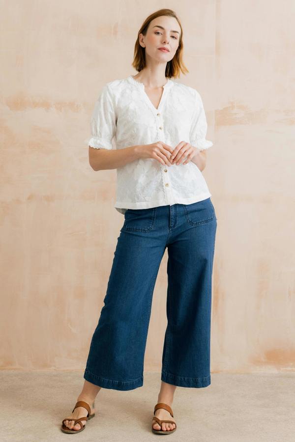 Lily & Me Pintail Embroidered Cotton Blouse White