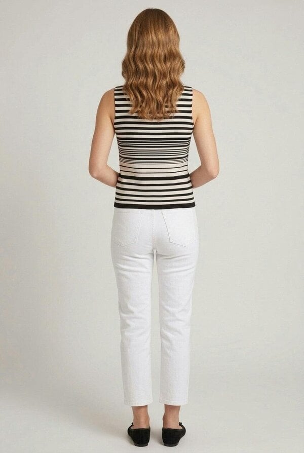 Izabel London Striped Sleeveless Button Up Knit Vest