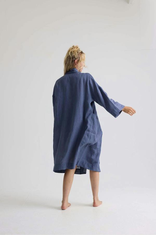 Pretty You London Long Relaxed Linen Jacket in Folkestone Grey