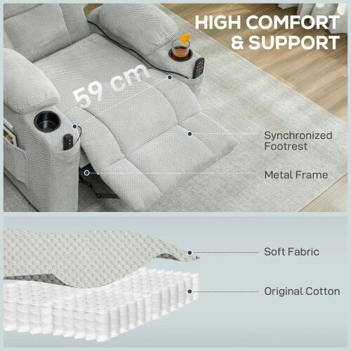 Bobobiy Electric Massage Recliner Armchair with Vibration, Whisper-Quiet Motor, Memory Function, Fleece Power Reclining Chair with Spring Pack, Grey
