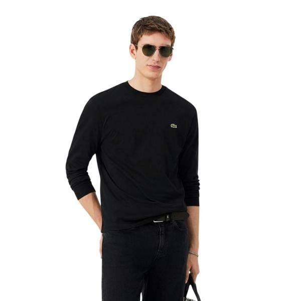 Lacoste Mens Crocodile Print Cotton Regular Long-Sleeved T-Shirt - Black - 